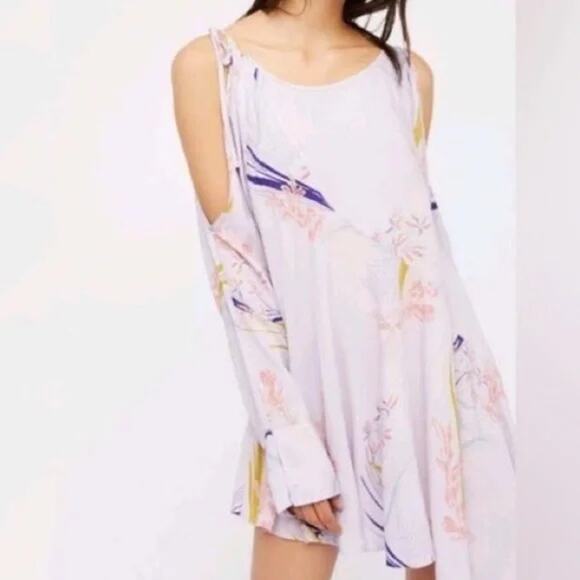 Free People Lavender Lilac Purple Floral Clear Skies Tunic Mini Dress Size Small - Picture 1 of 12
